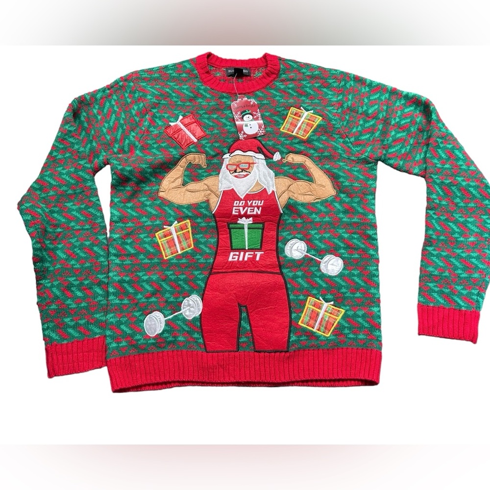 BLIZZARD BAY mens ugly Christmas weight lifting holiday sweater Size Medium NWT - Picture 2 of 7